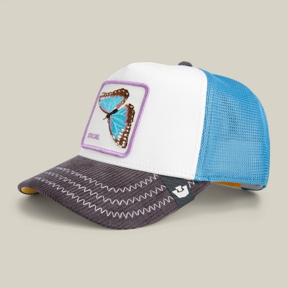 Goorin Bros. Social Butterfly Embroidered Trucker Hat - White, Blue, Gray - Picture 2 of 8